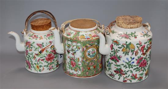 Three Cantonese porcelain teapots